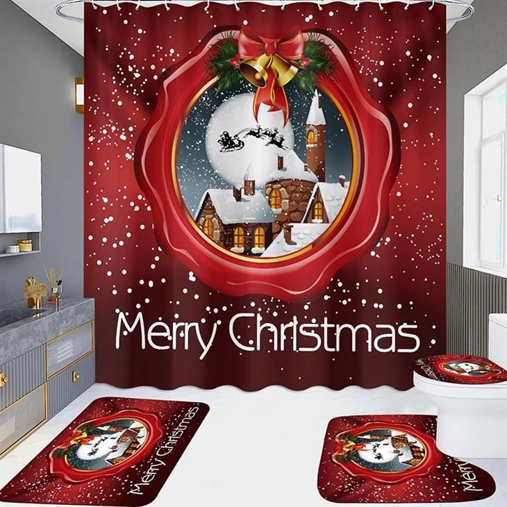 Shower Curtain Four-piece Waterproof Perforation-free Bathroom Hotel Partition Curtain Christmas DiversityShower Curtain Four-piece Waterproof Perforation-free Bathroom Hotel Partition Curtain Christmas Diversity