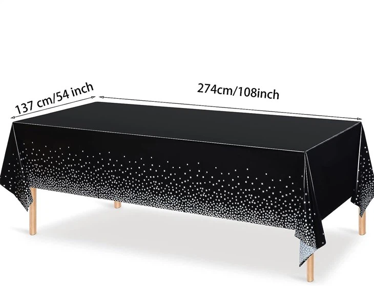 Spot Black-bottom Silver Tablecloth Party Festival Tablecloth Waterproof Anti-oil Black Gold Tablecloth Factory